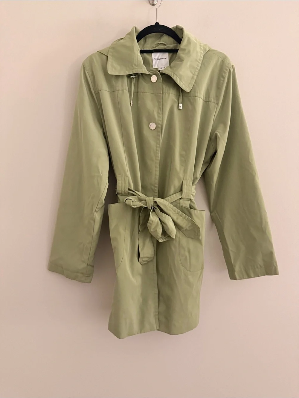 Croft & Barrow Sage Green Hooded Rain Jacket Coat Belted Women’s Large